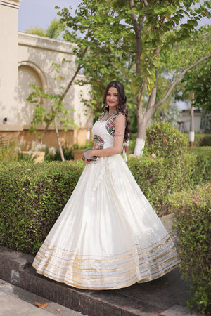 White Printed with Embroidered Rayon Lehenga (ACB1260)