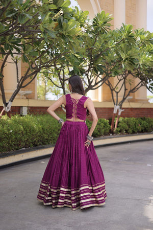 Wine Printed with Embroidered Rayon Lehenga (ACB1261)