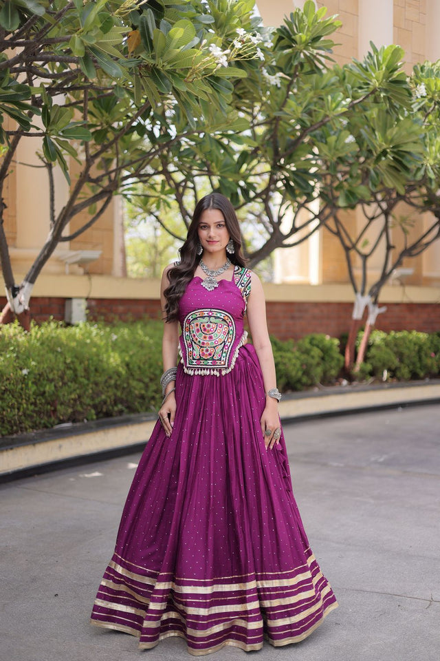 Wine Printed with Embroidered Rayon Lehenga (ACB1261)