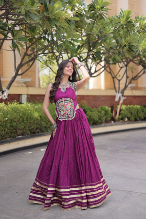 Wine Printed with Embroidered Rayon Lehenga (ACB1261)