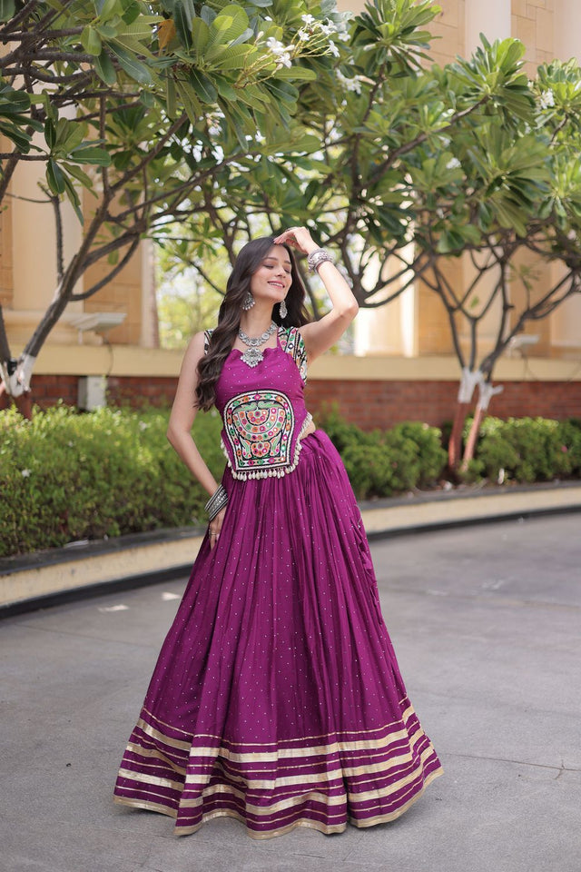 Wine Printed with Embroidered Rayon Lehenga (ACB1261)