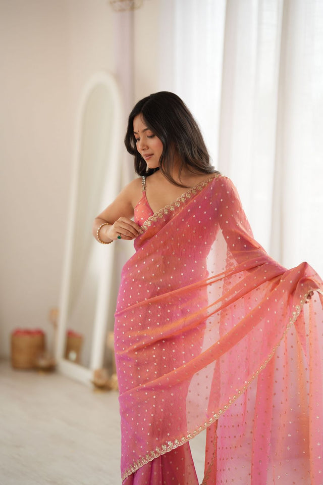 Pink Sequin with Embroidered Silk Saree (ACB1263)