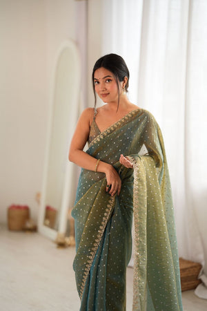 Green Sequin with Embroidered Silk Saree (ACB1264)
