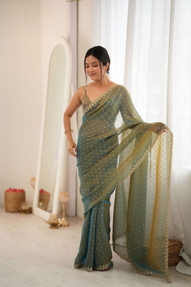 Green Sequin with Embroidered Silk Saree (ACB1264)