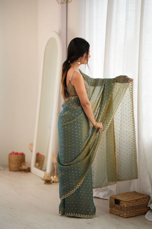 Green Sequin with Embroidered Silk Saree (ACB1264)