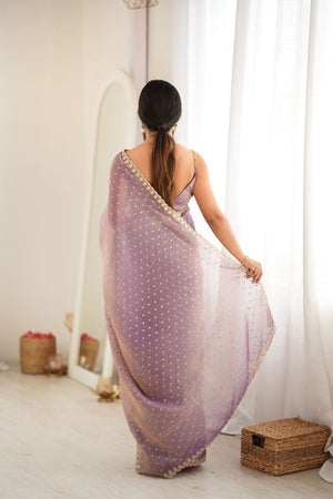 Purple Sequin with Embroidered Silk Saree (ACB1265)