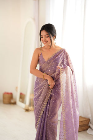 Purple Sequin with Embroidered Silk Saree (ACB1265)