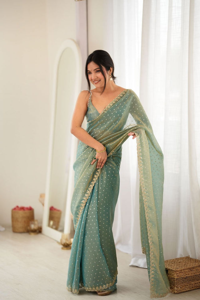 Grey Sequin with Embroidered Silk Saree (ACB1268)