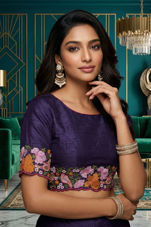 Purple Floral Embroidered Silk Saree (ACB1274)