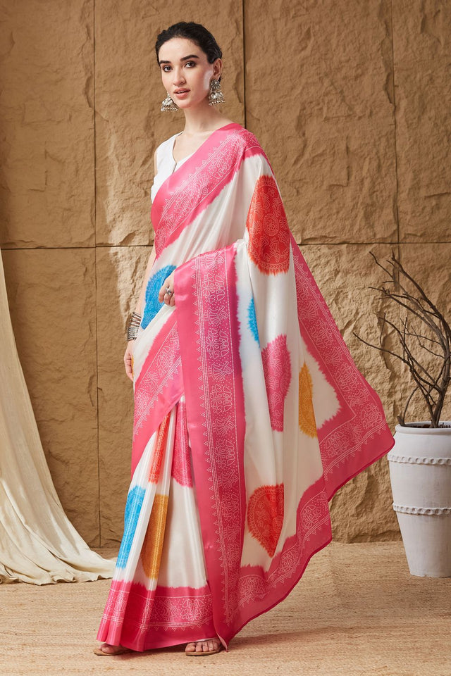 Pink Bandhani Printed Satin Ready to Wear Saree (ACB1275)