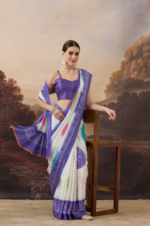 Lavender Bandhani Printed Satin Ready to Wear Saree (ACB1276)
