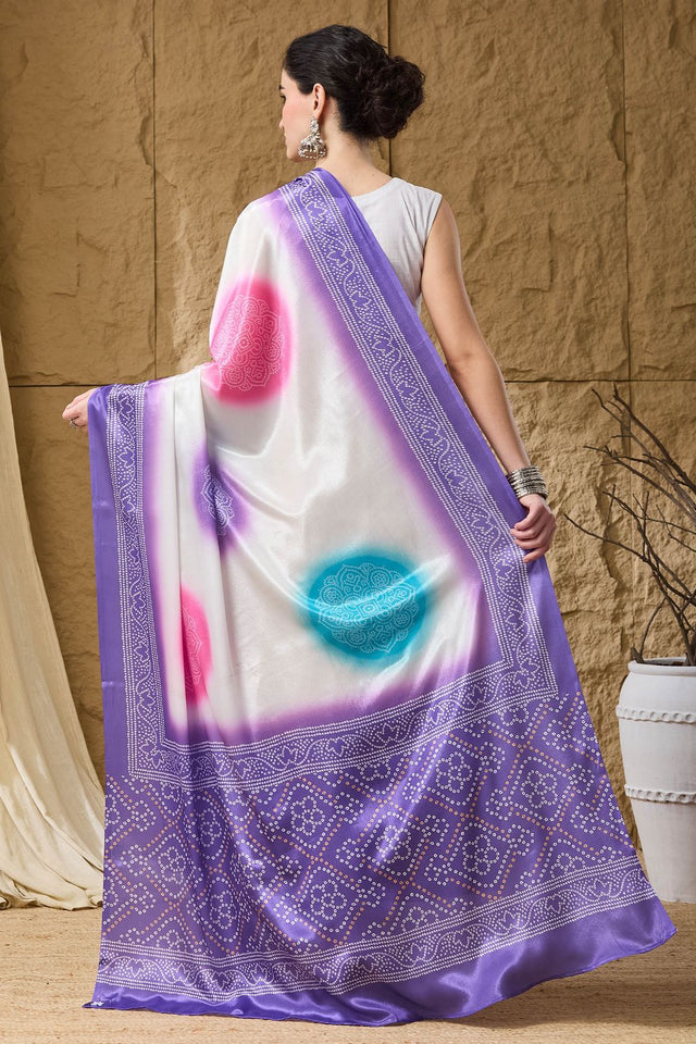 Lavender Bandhani Printed Satin Ready to Wear Saree (ACB1277)