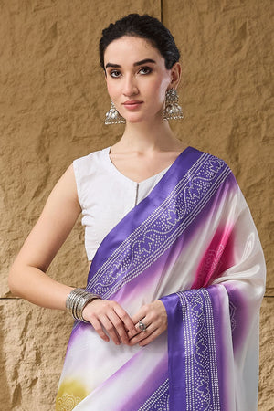 Lavender Bandhani Printed Satin Ready to Wear Saree (ACB1277)
