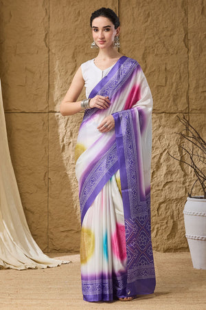 Lavender Bandhani Printed Satin Ready to Wear Saree (ACB1277)