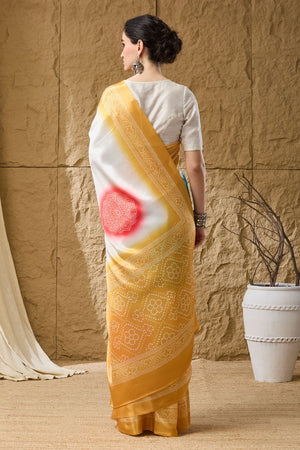 Yellow Bandhani Printed Satin Ready to Wear Saree (ACB1278)