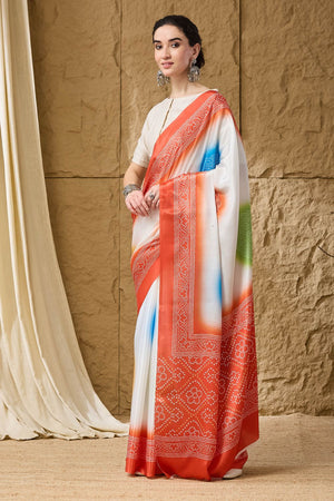 Orange Bandhani Printed Satin Ready to Wear Saree (ACB1279)