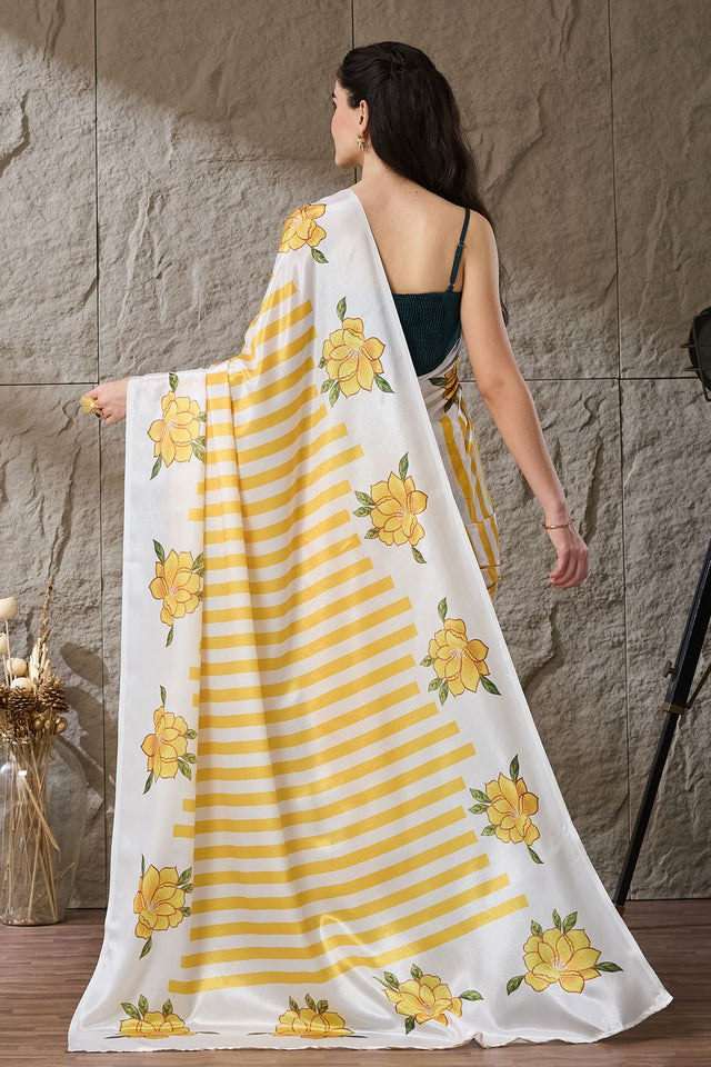 Yellow Printed Satin Ready to Wear Saree (ACB1280)