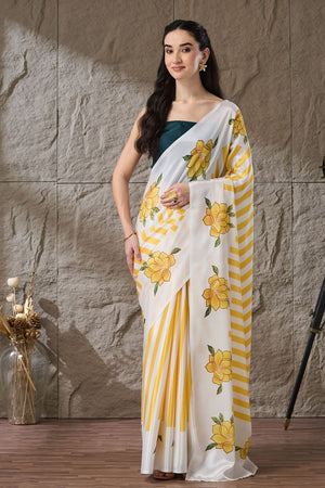 Yellow Printed Satin Ready to Wear Saree (ACB1280)