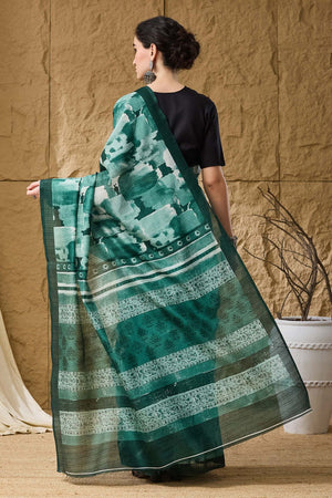 Green Printed Silk Blend Ready to Wear Saree (ACB1281)
