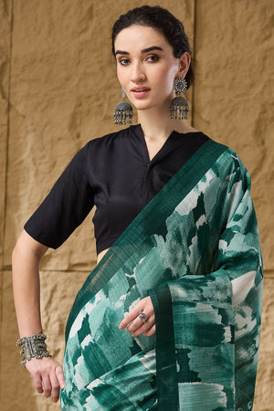 Green Printed Silk Blend Ready to Wear Saree (ACB1281)