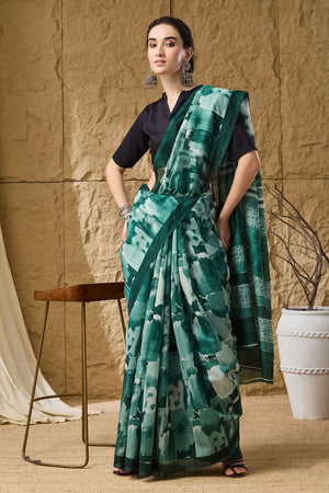 Green Printed Silk Blend Ready to Wear Saree (ACB1281)