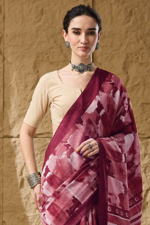 Red Printed Silk Blend Ready to Wear Saree (ACB1282)
