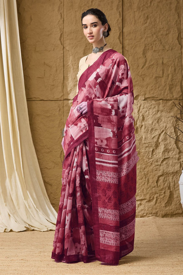 Red Printed Silk Blend Ready to Wear Saree (ACB1282)