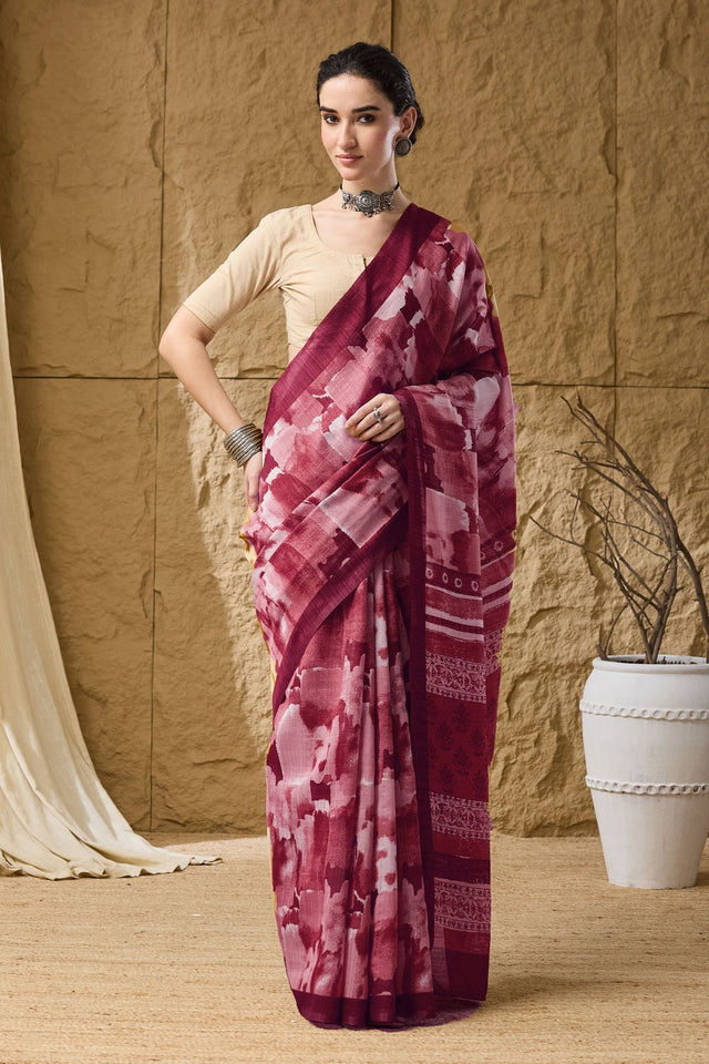 Red Printed Silk Blend Ready to Wear Saree (ACB1282)