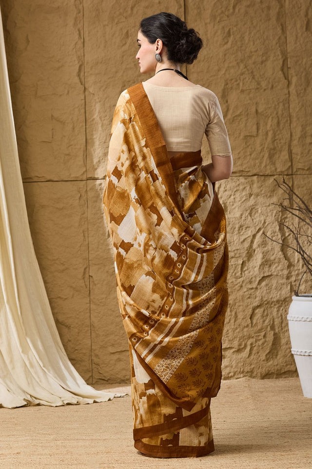 Mustard Printed Silk Blend Ready to Wear Saree (ACB1283)
