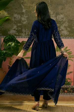 Blue Floral Embroidered Silk Anarkali Suit (ACB1284)