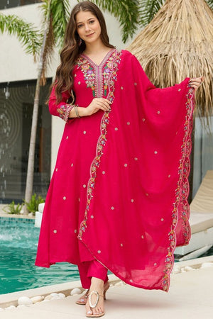 Pink Floral Embroidered Silk Anarkali Suit (ACB1285)