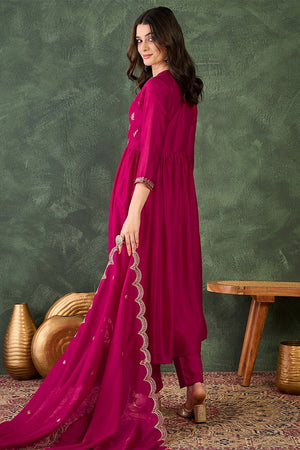 Pink Floral Embroidered Silk Anarkali Suit (ACB1286)