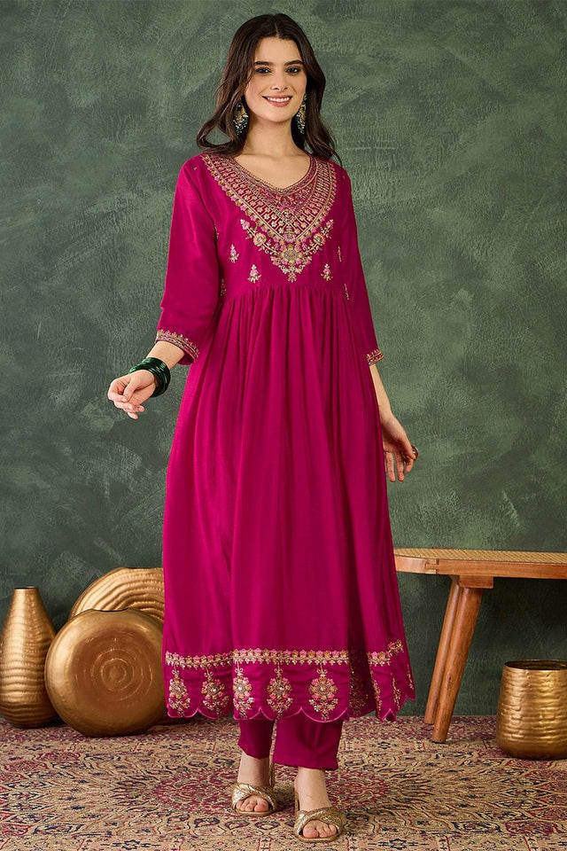 Pink Floral Embroidered Silk Anarkali Suit (ACB1286)