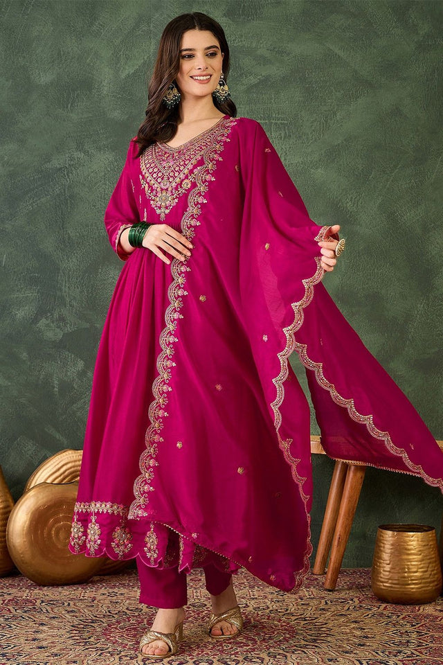 Pink Floral Embroidered Silk Anarkali Suit (ACB1286)