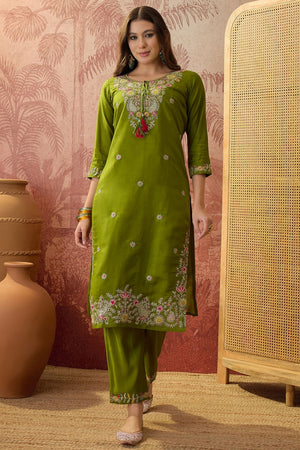 Mehendi Floral Embroidered Rayon Straight Cut Suit (ACB1287)