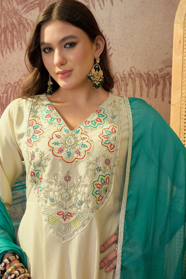 Brown Beads Embossed Rayon Anarkali Suit (ACB1288)