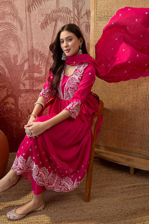 Pink Floral Embroidered Silk Anarkali Suit (ACB1290)