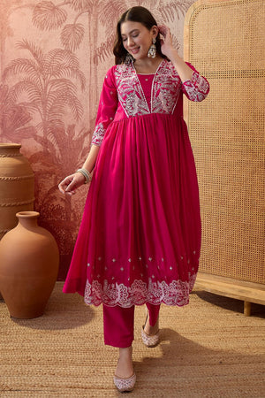 Pink Floral Embroidered Silk Anarkali Suit (ACB1290)