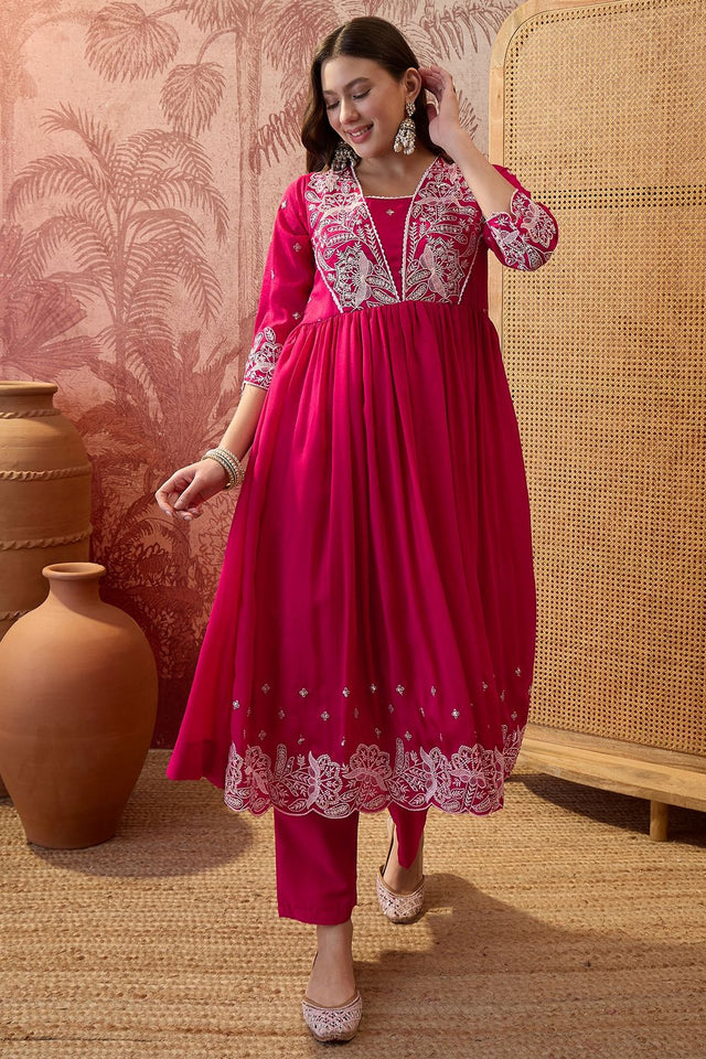 Pink Floral Embroidered Silk Anarkali Suit (ACB1290)