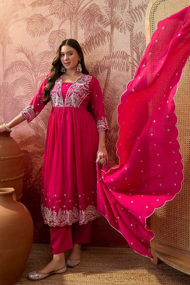 Pink Floral Embroidered Silk Anarkali Suit (ACB1290)
