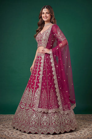 Pink Floral Embroidered Net Lehenga (ACB1299)