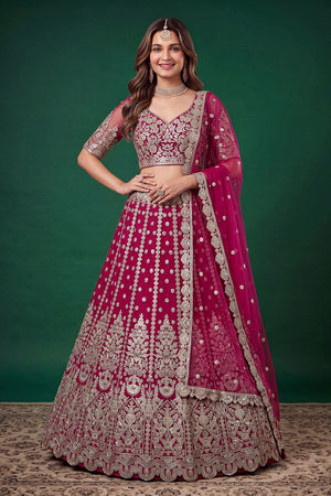 Pink Floral Embroidered Net Lehenga (ACB1299)