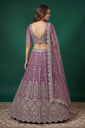 Purple Floral Embroidered Net Lehenga (ACB1301)