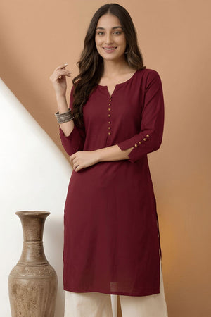 Maroon Solid Silk Long Kurti (ACB1306)