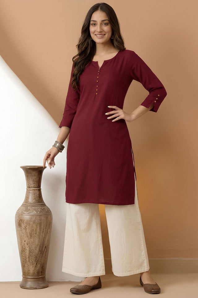 Maroon Solid Silk Long Kurti (ACB1306)