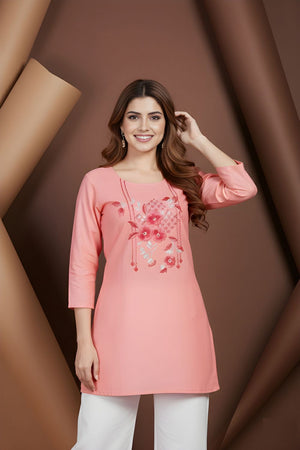 Pink Floral Printed Cotton Blend Top (ACB1308)