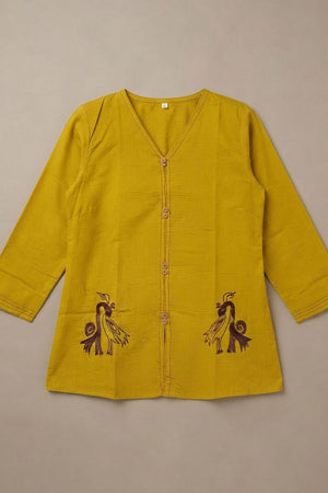 Mustard Embroidered Cotton Silk Top (ACB1309)