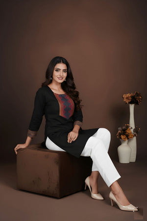 Black Printed Cotton Short Kurti (ACB1311)