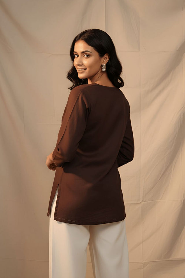 Brown Embroidered Cotton Shirt (ACB1315)