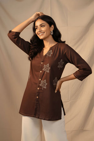 Brown Embroidered Cotton Shirt (ACB1315)